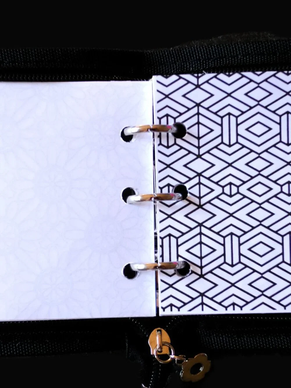 Mini Coloring Book Set, Abstract Designs, Handmade, 3 ring binder, zipper cover